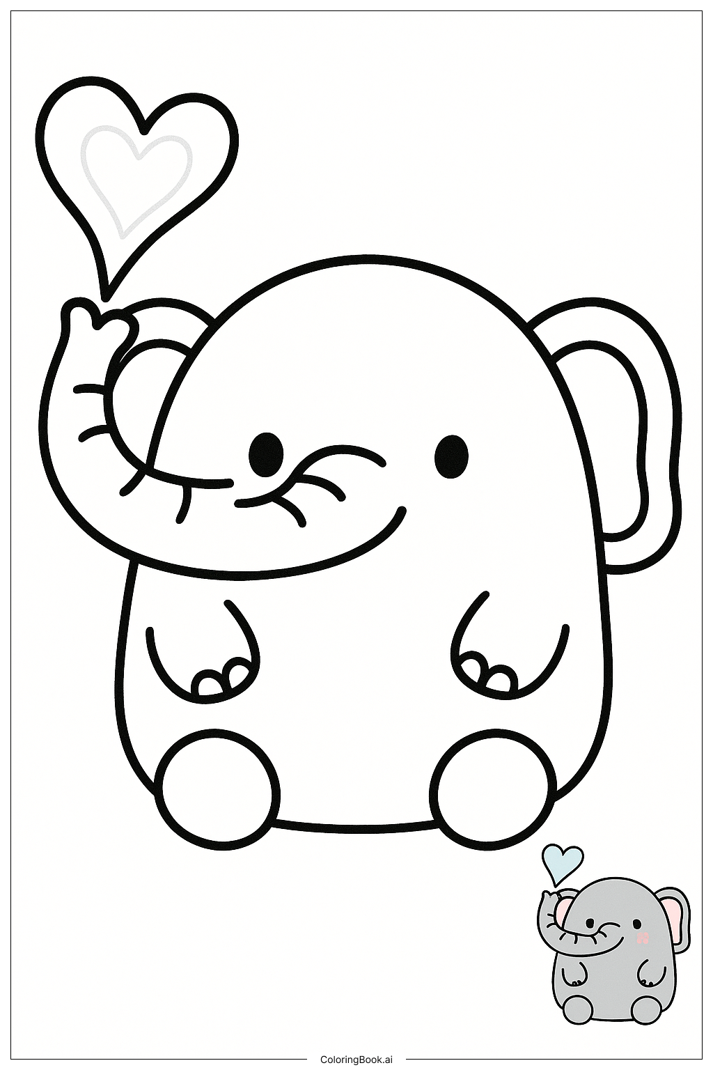  Página para colorear de Elefante Squishmallow Rociando Agua Corazón 