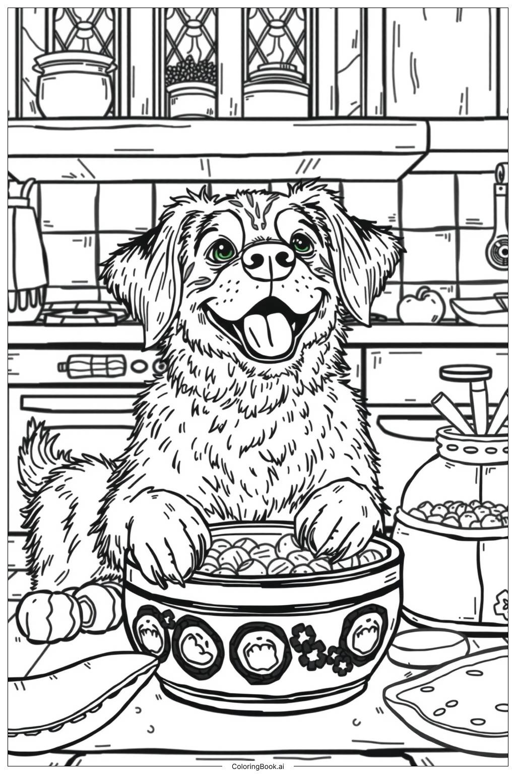  Page de coloriage Heure de la nourriture pour chien-2 