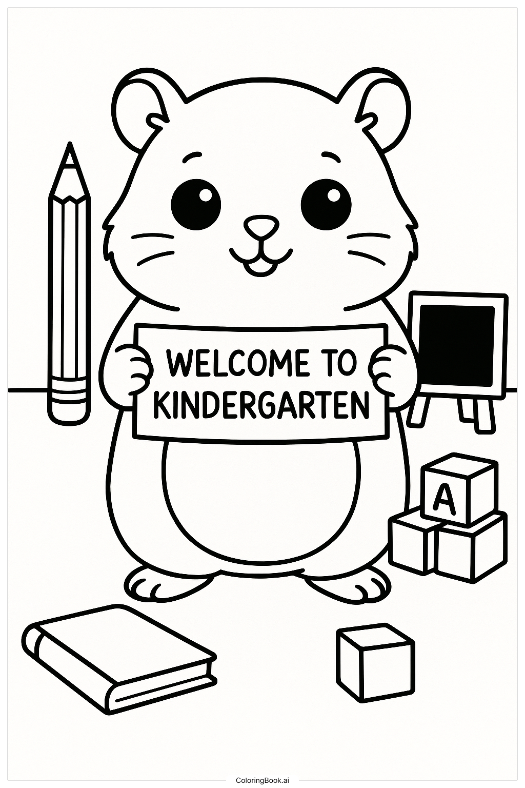  欢迎来到幼儿园学校宠物仓鼠填色页 