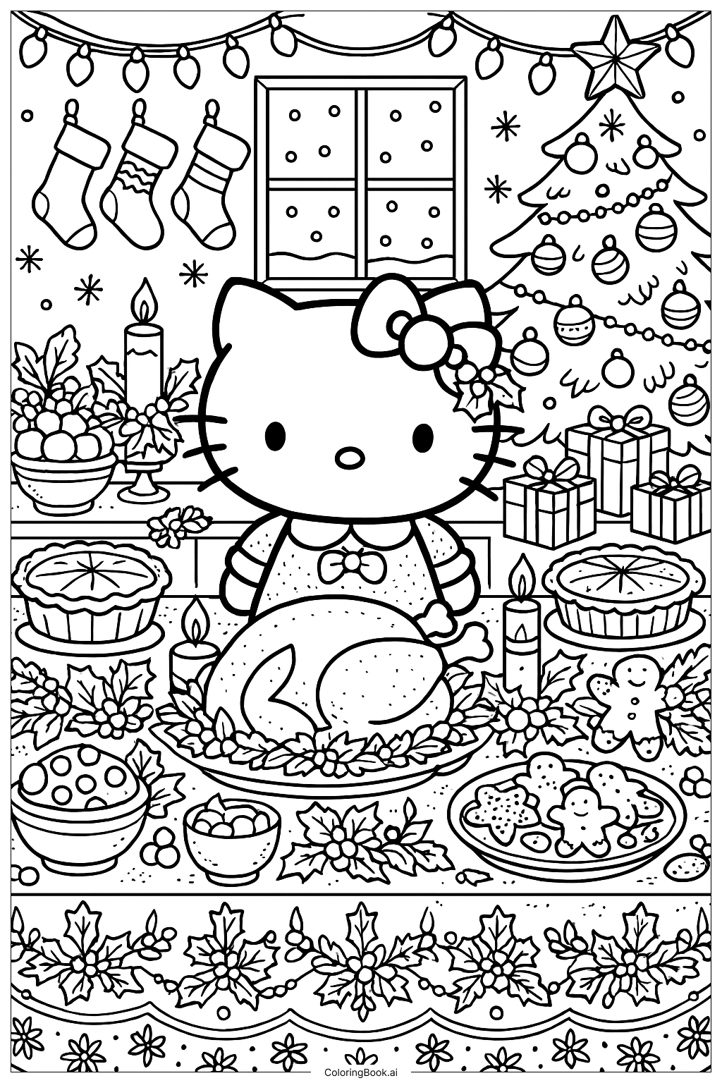  Hello Kitty's Grand Christmas Feast Table Coloring Page 