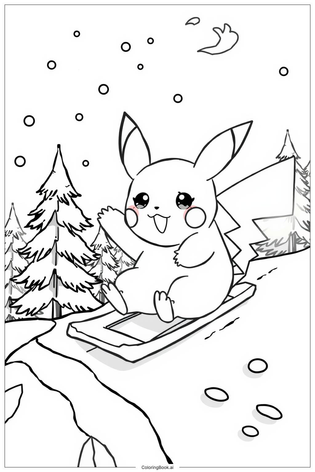  Pikachu Playing in the Snow-2 Coloring Page 