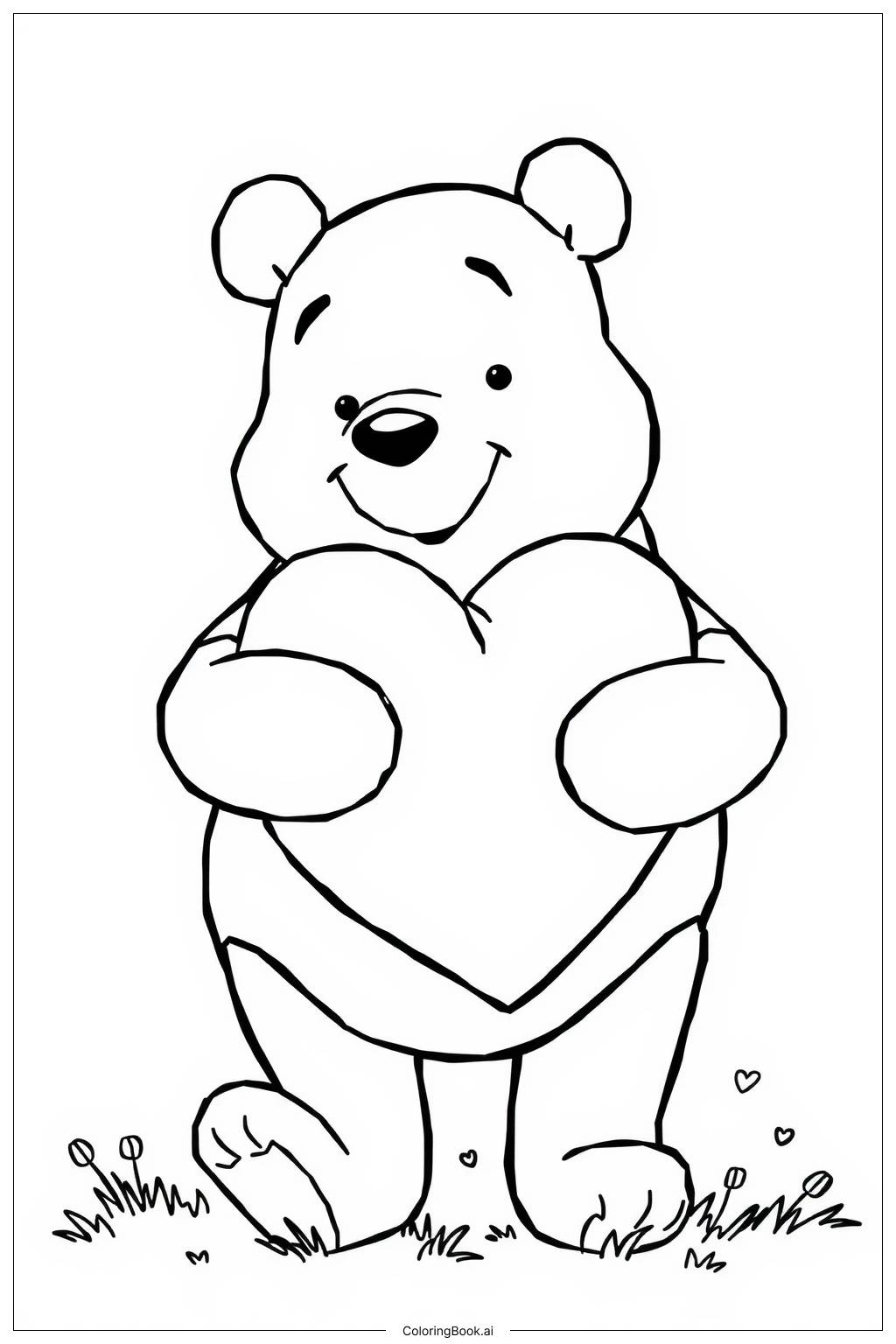  Página para colorir de festa de dia dos namorados do ursinho pooh 