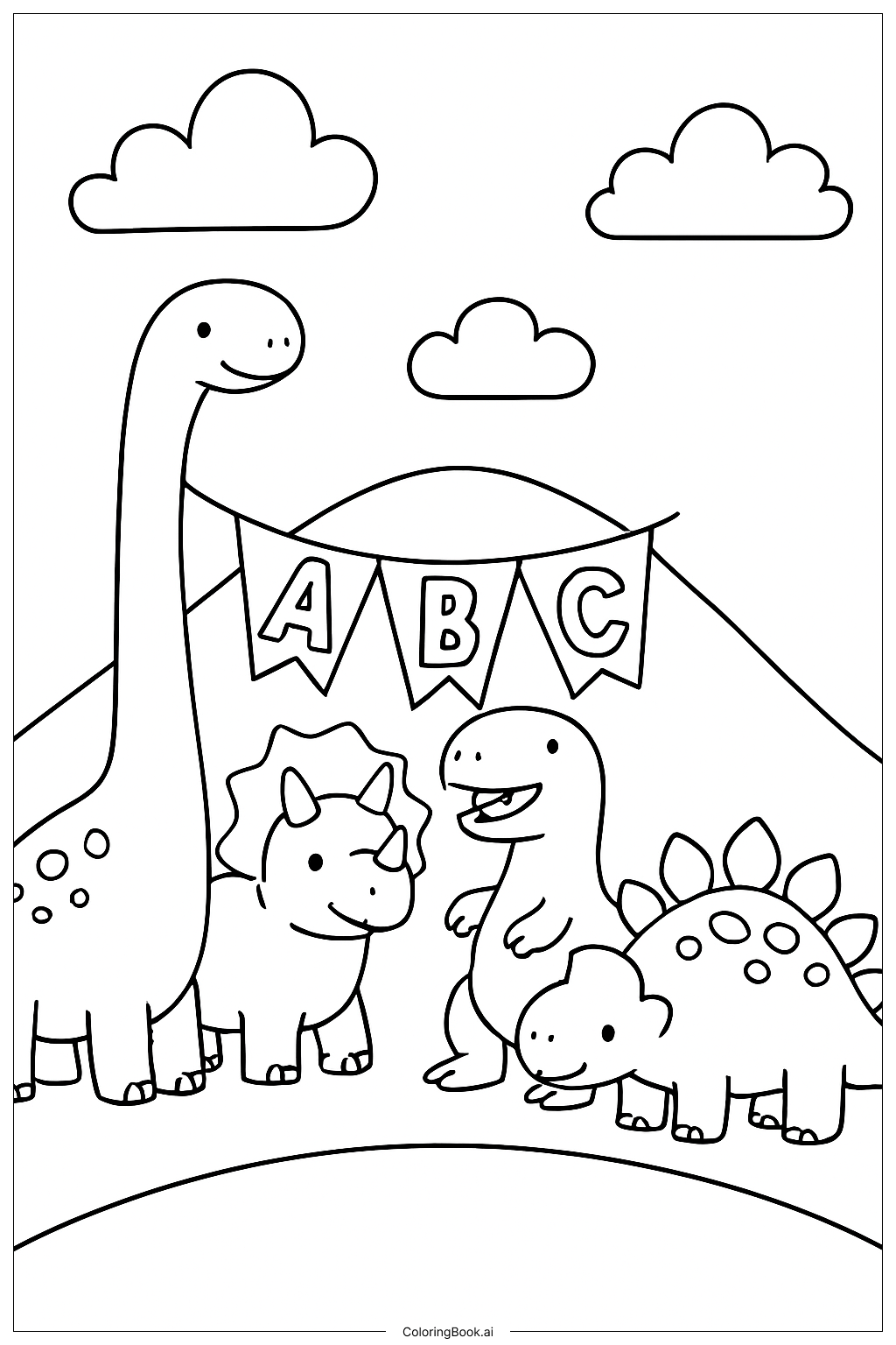 Página para colorear de Desfile de Dinosaurios ABC
