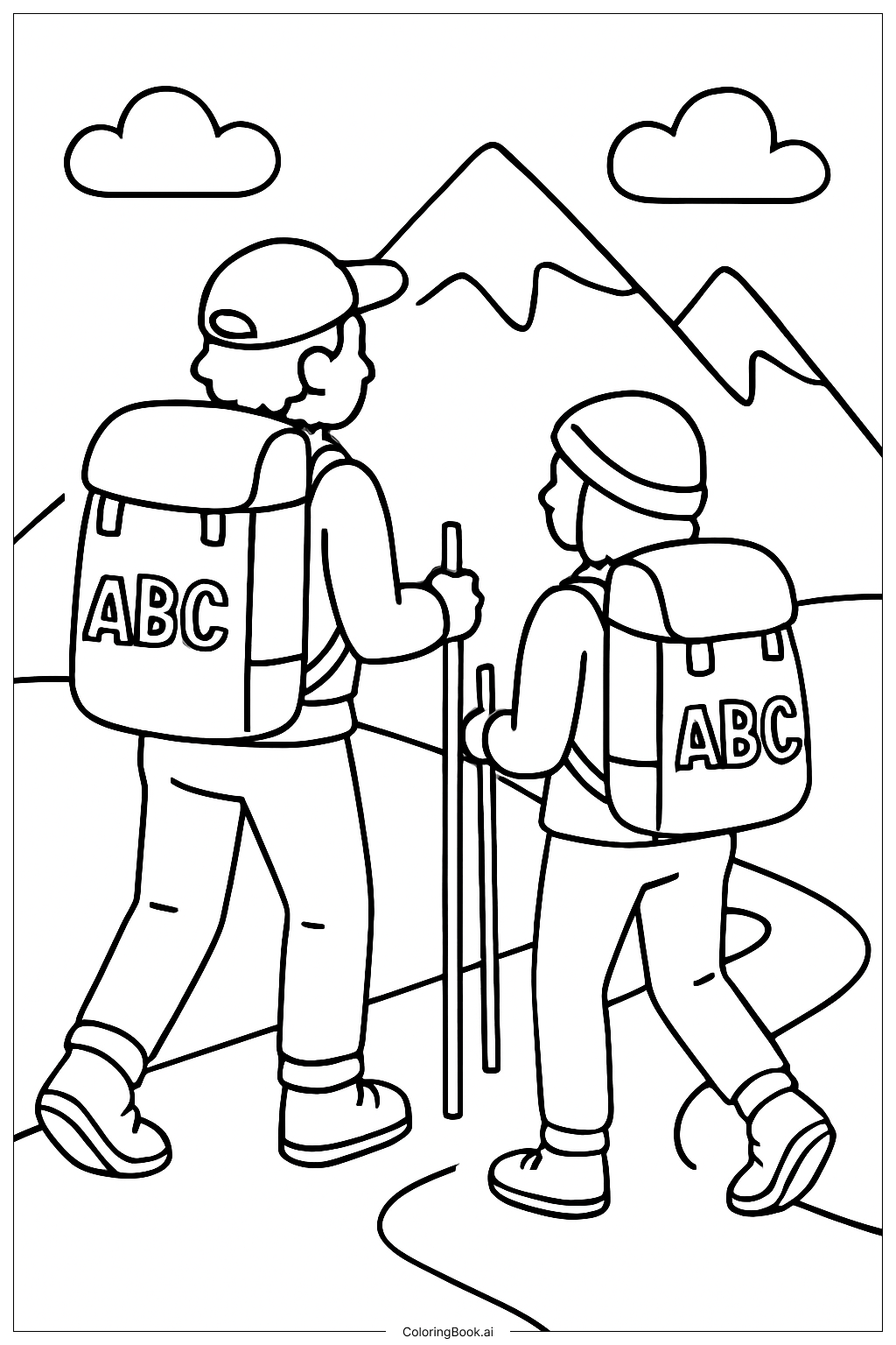 Página para colorear de Caminata por la montaña ABC