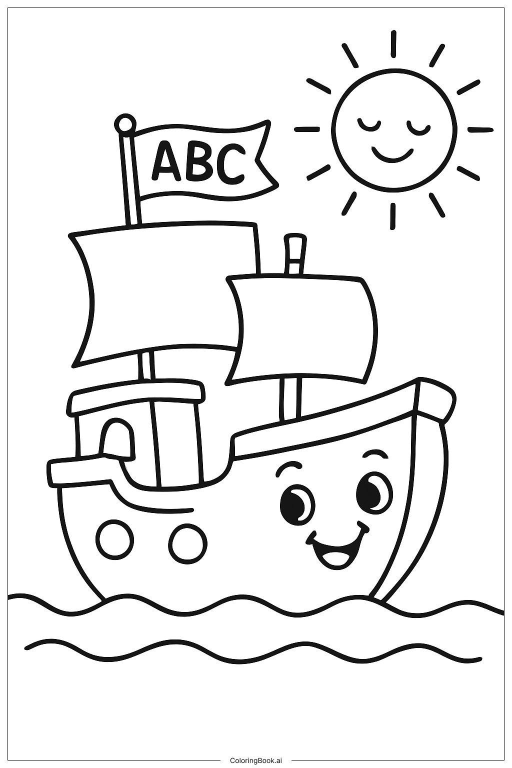Página para colorear de Barco Pirata ABC