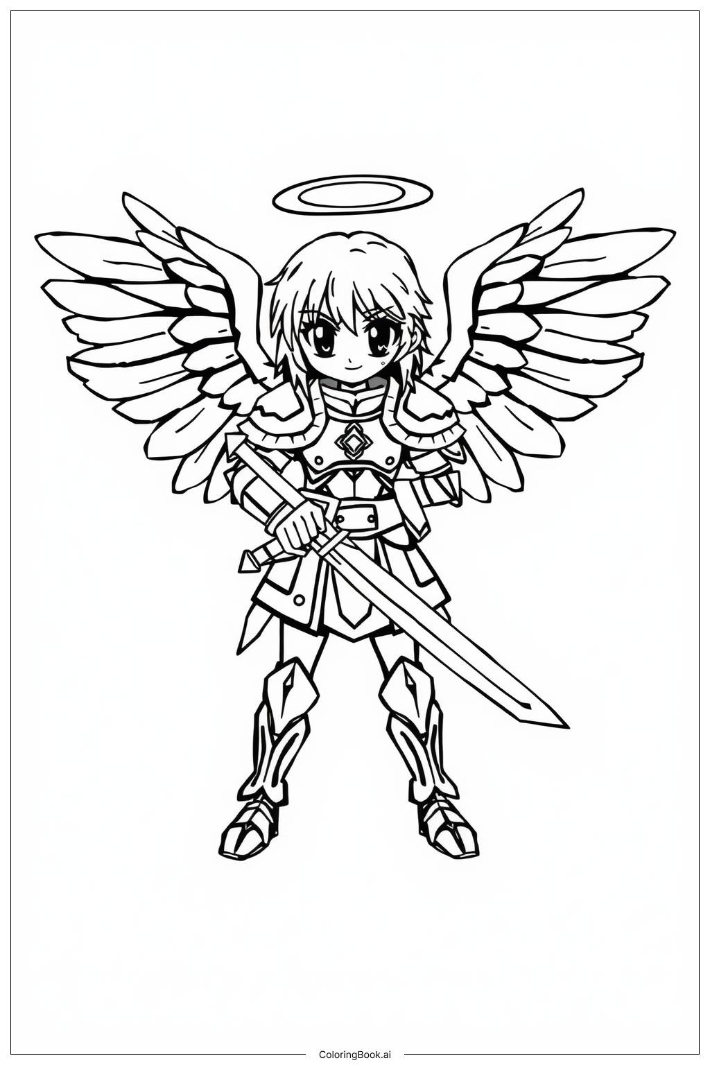  Anime Angel Warrior Battle Coloring Page 