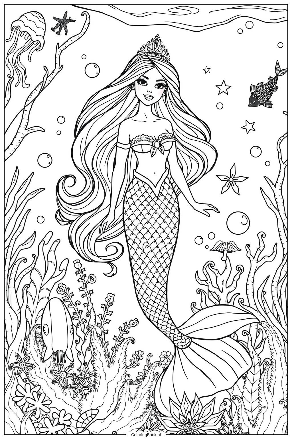  Página para colorear de Aventura de Sirena de Barbie 