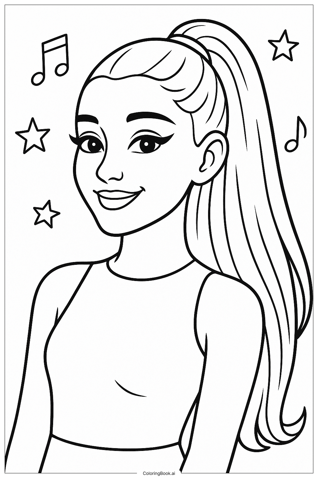  Página para colorear de Ariana Grande con su característico maquillaje de ojos de gato 