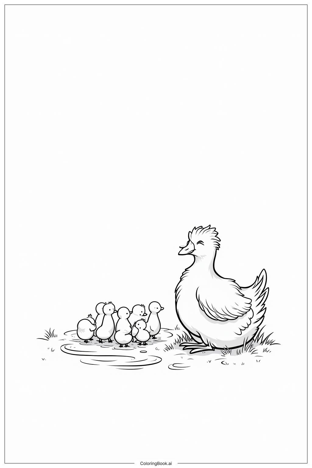  A hen hatching chicks on the grass Coloring Page 