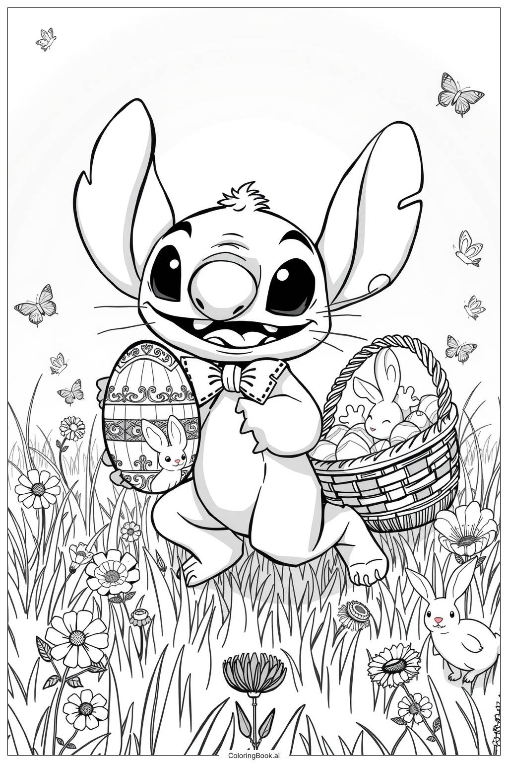  Page de coloriage Aventure de Pâques de Stitch 