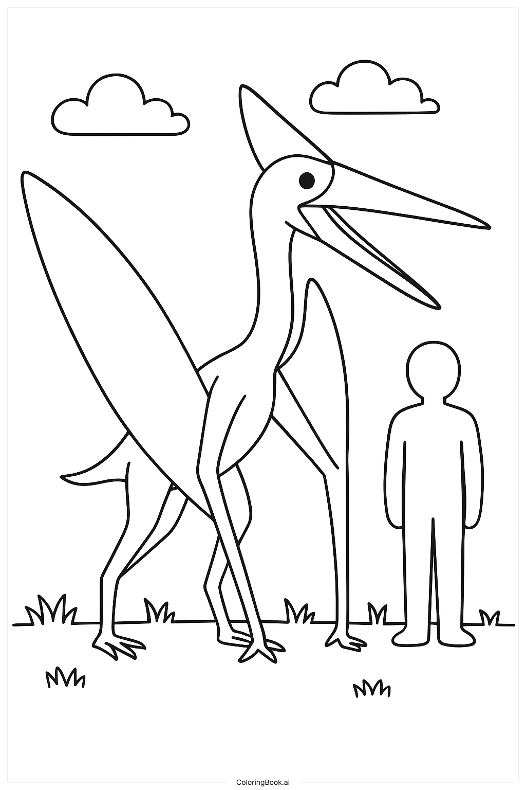  Página para colorir de Quetzalcoatlus E Uma Silhueta Humana 
