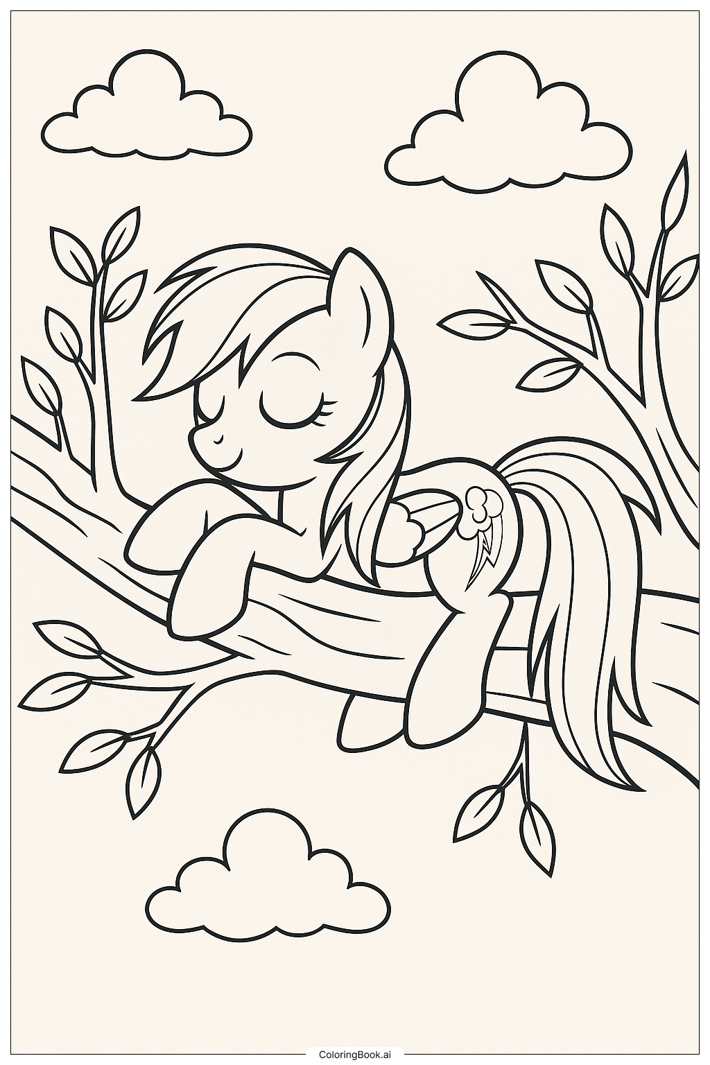 Trang tô màu Rainbow Dash Ngủ Trưa Trên Cành Cây