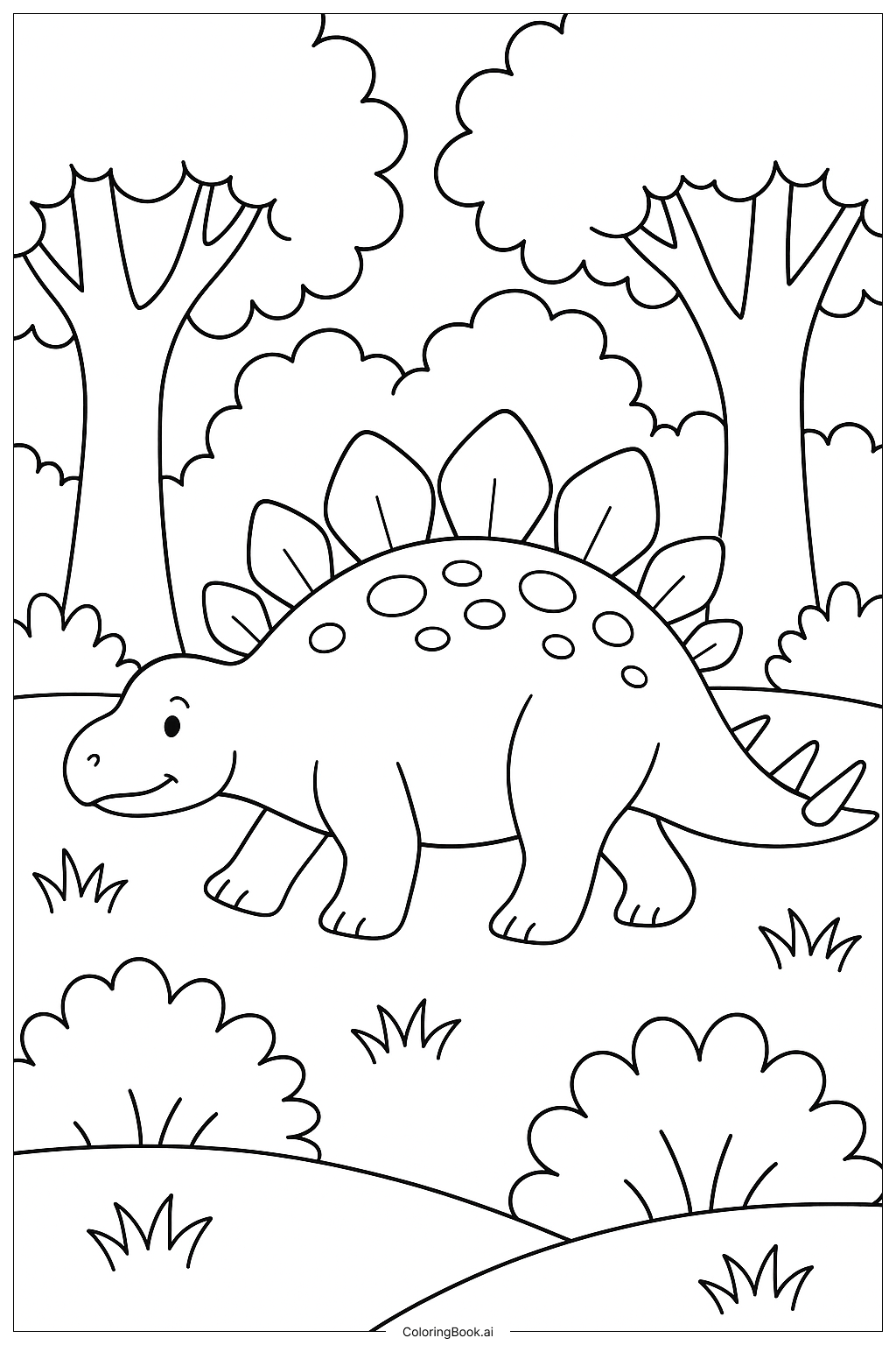 Stegosaurus, der durch einen Wald läuft