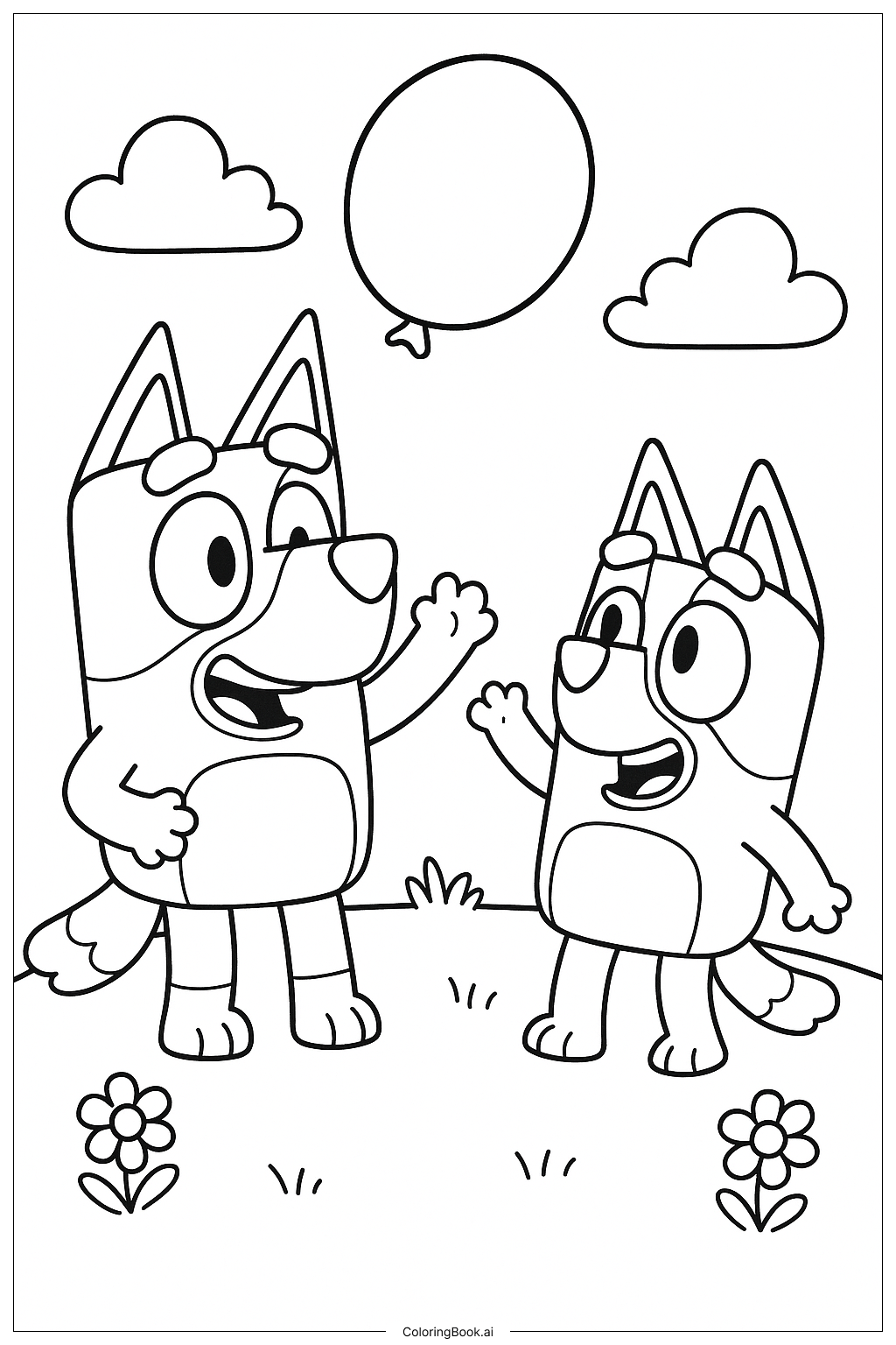  Bluey und Bingo spielen Keepy Uppy Ausmalseite 