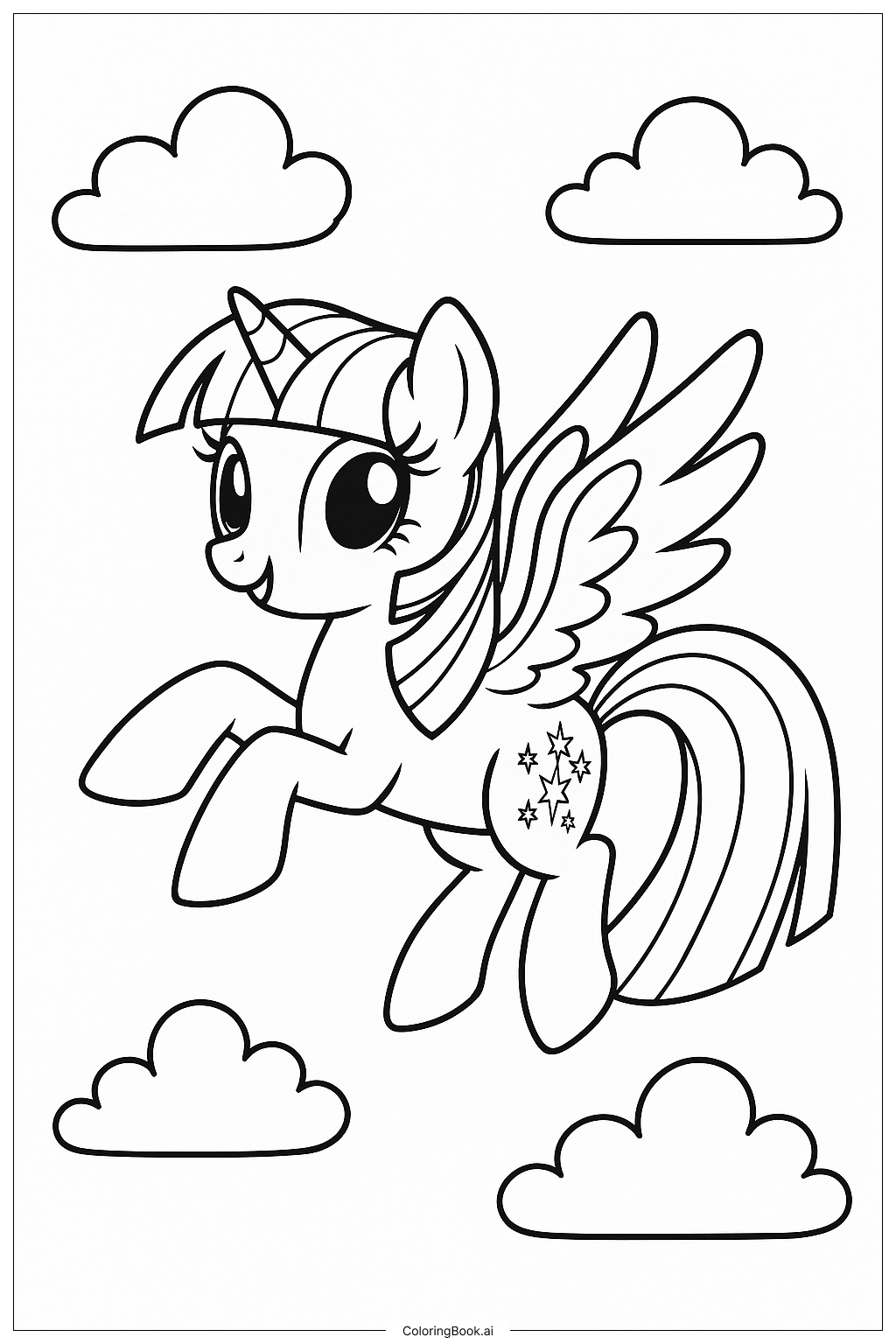  Page de coloriage Twilight Sparkle volant dans le ciel 