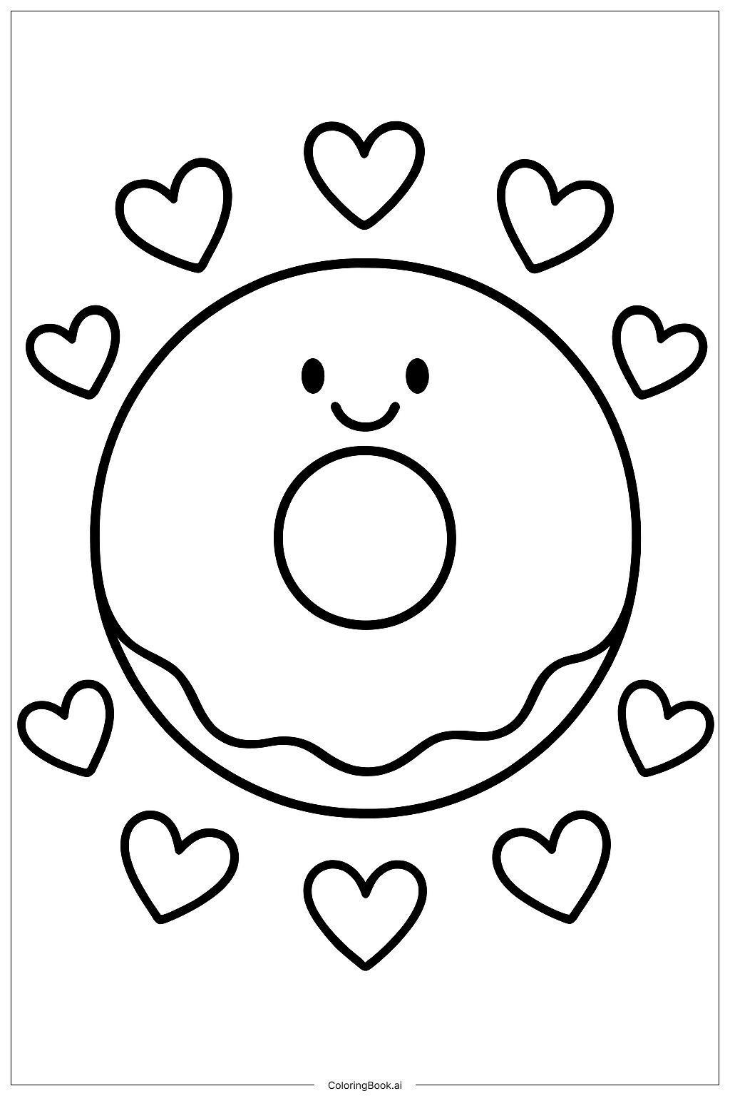  Donut Surrounded By Hearts Coloring Page 