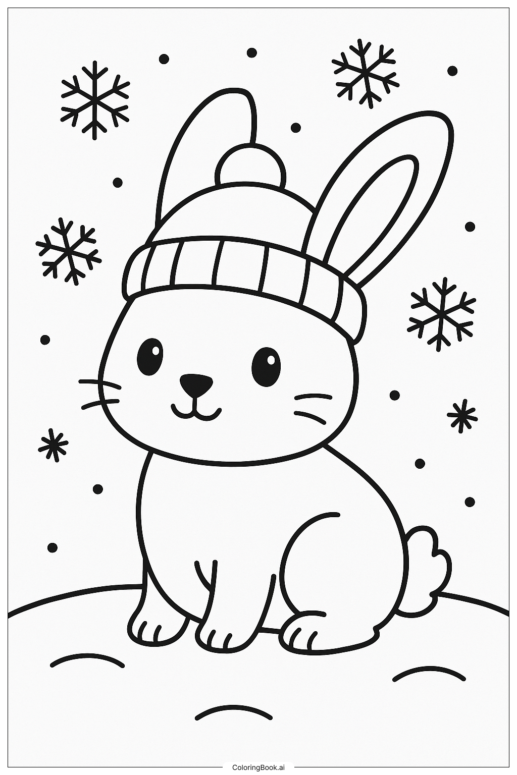 Página para colorear de Conejo con un gorro de invierno