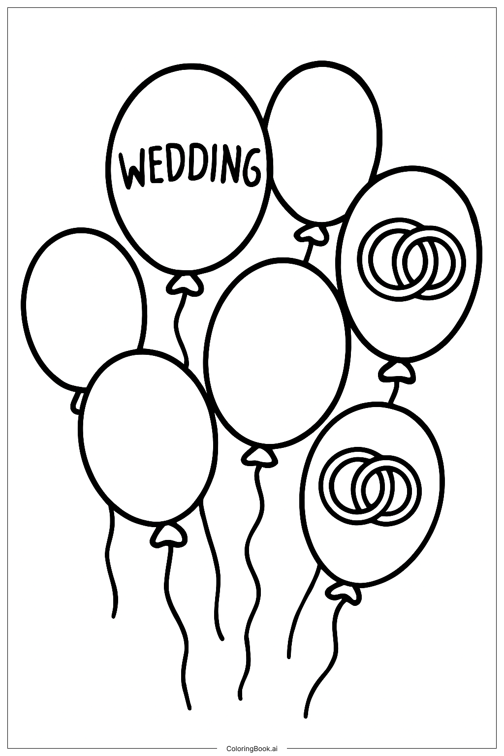  結婚式の風船が空に舞い上がるの塗り絵ページ 