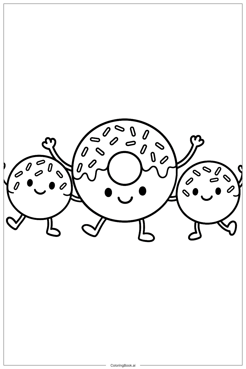  Kawaii Donut Dancing With Friends Coloring Page 