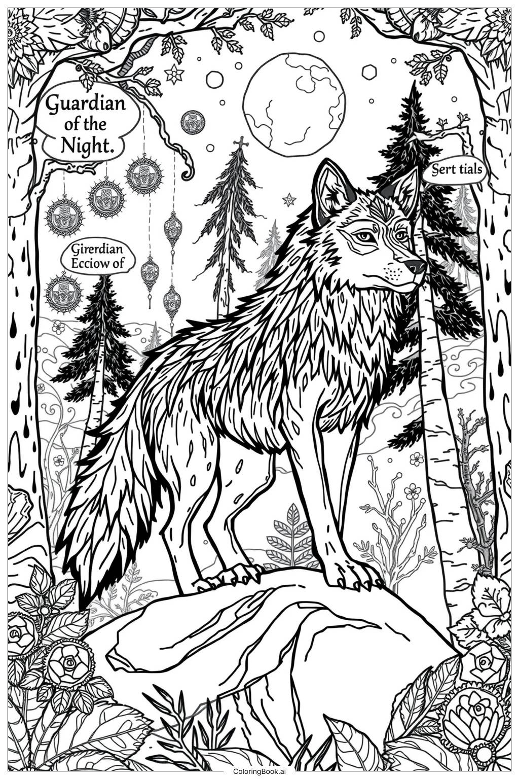  Page de coloriage Loup Mythique Solitaire 