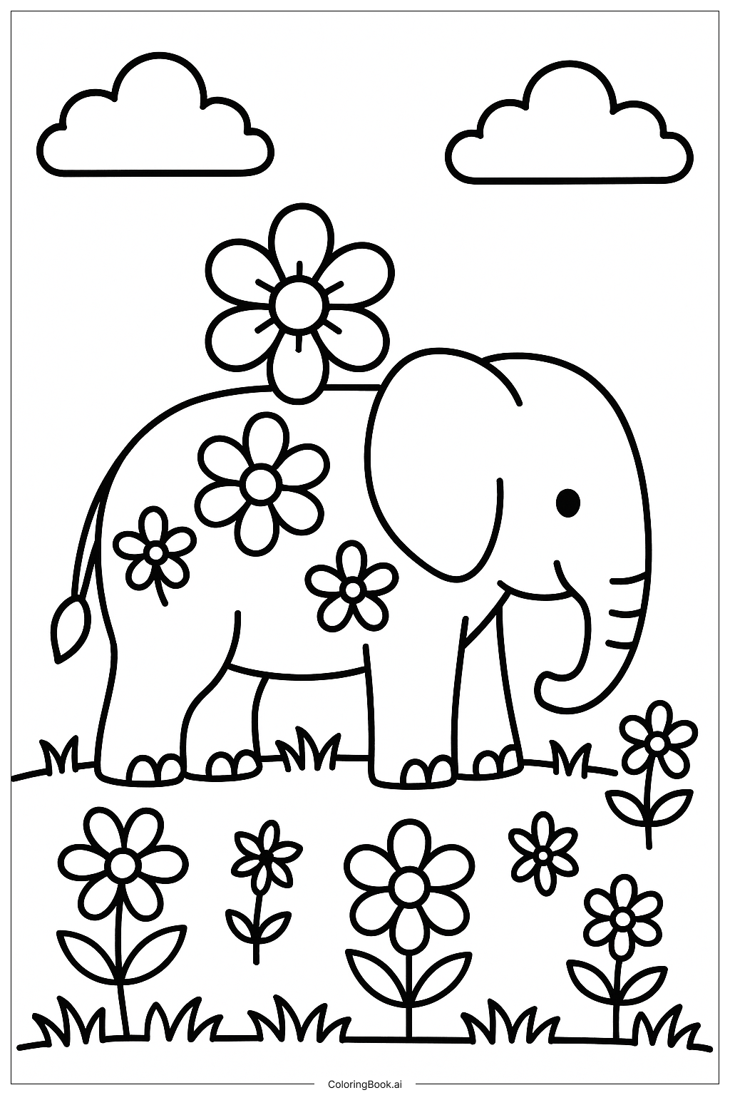  Elefant mit floralen Mustern Ausmalseite 