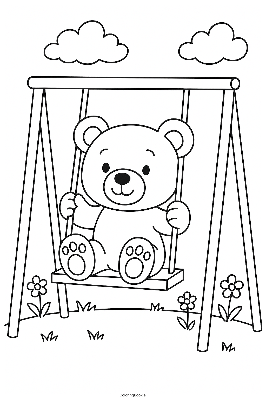  Teddy Bear On A Swing Set Coloring Page 