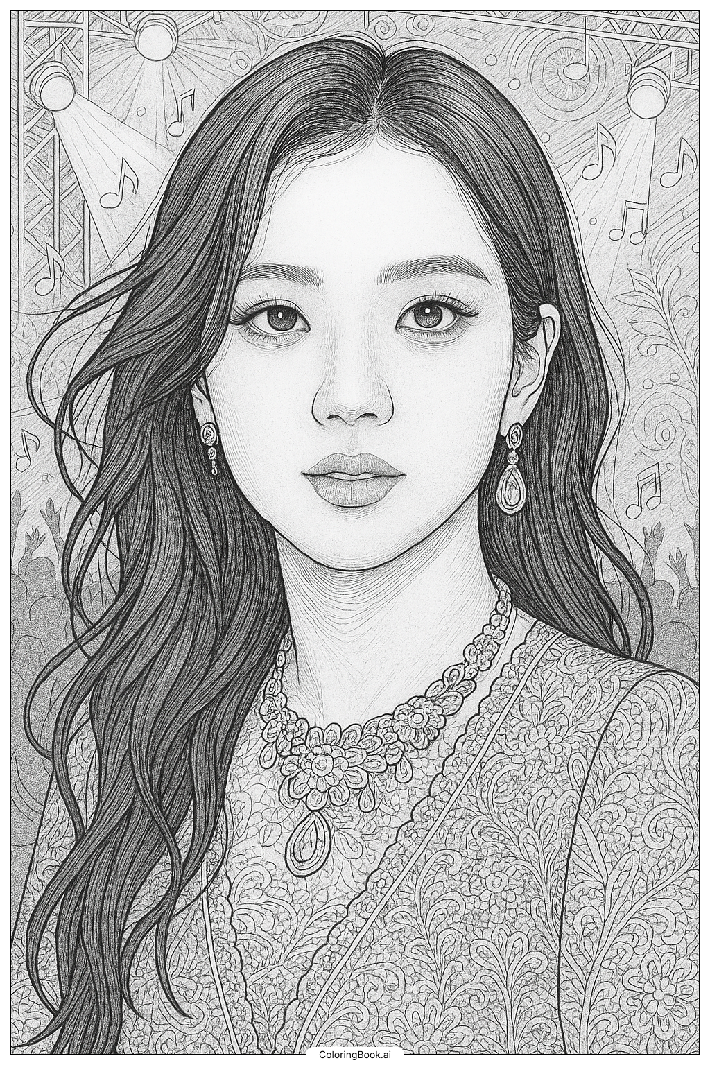  Página para colorir de Retrato Realista de Jisoo do Blackpink 