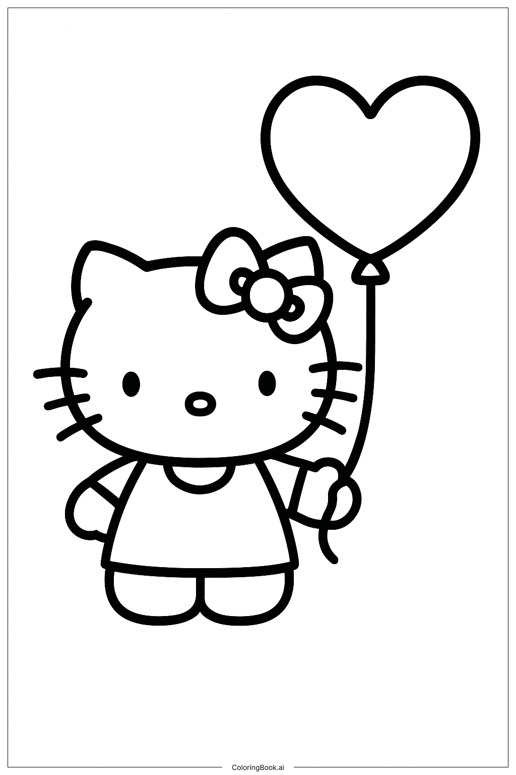  Hello Kitty Holding a Heart-Shaped Balloon Coloring Page 
