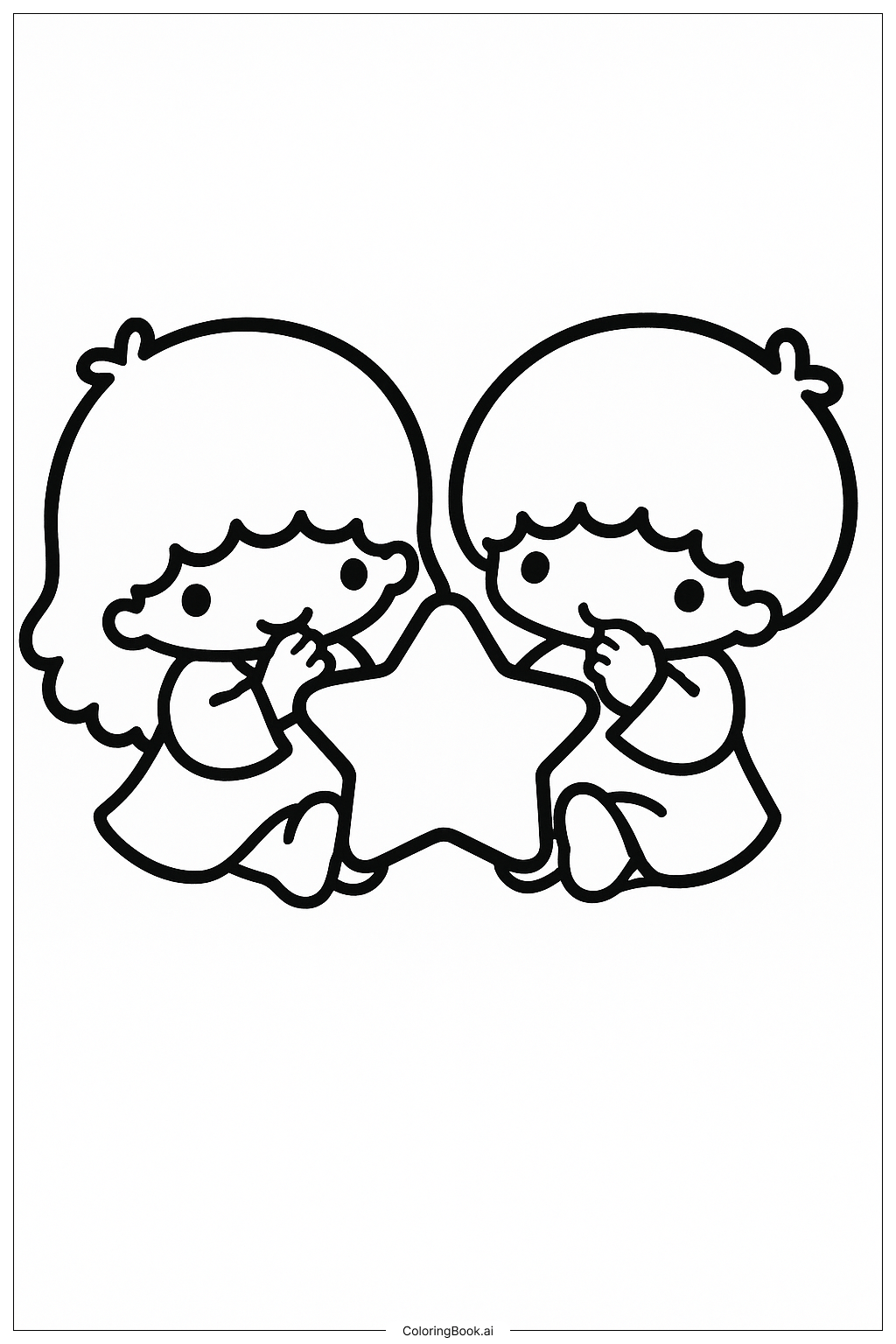  Little Twin Stars Sharing A Star Cookie Coloring Page 