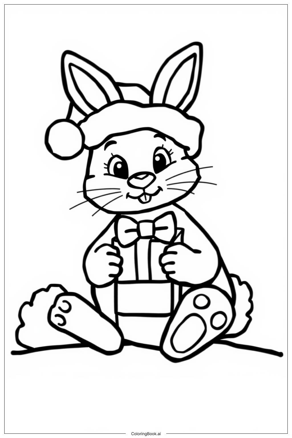  Christmas Bunny Gift Coloring Page 