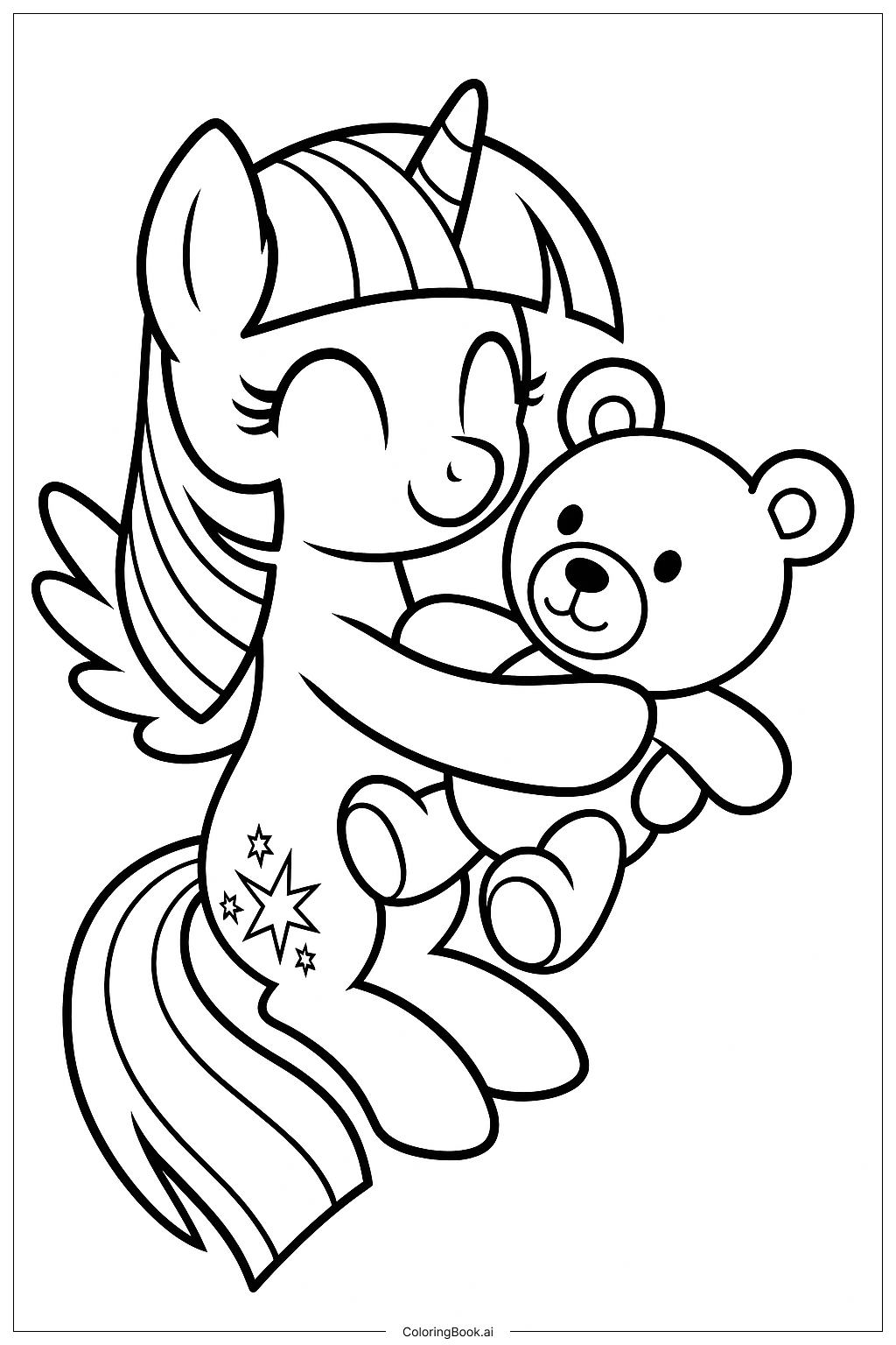  Page de coloriage Twilight Sparkle en train de câliner un ours en peluche 