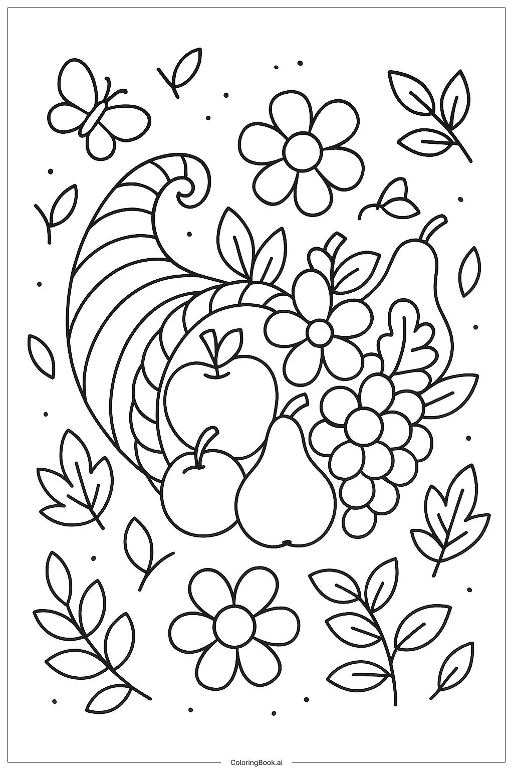  Trang tô màu A Cornucopia Decorated With Flowers 