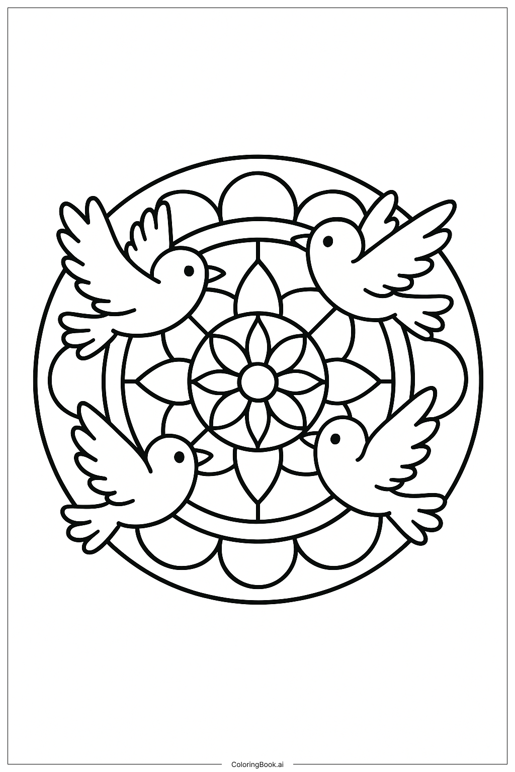  Mandala Featuring Fluttering Birds Coloring Page 