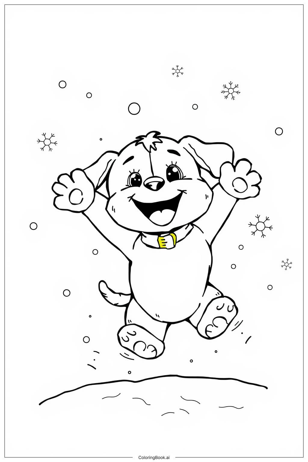  Page de coloriage Chiot réaliste jouant dans la neige 