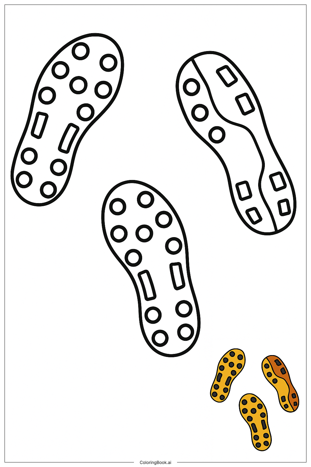  Page de coloriage Empreintes de chaussures sur le terrain de football 
