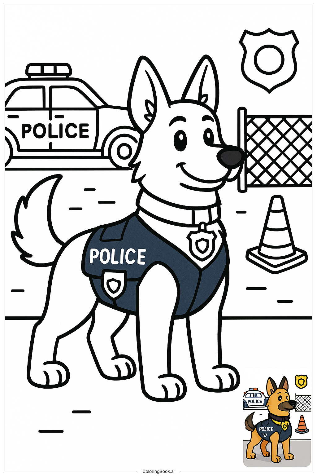  警犬德牧值班填色页 