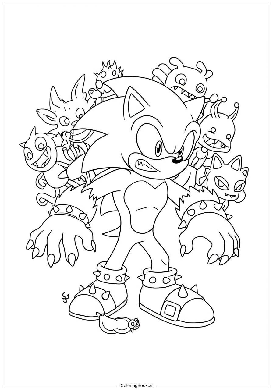  Page de coloriage Sonic Werehog écrasant des créatures obscures 