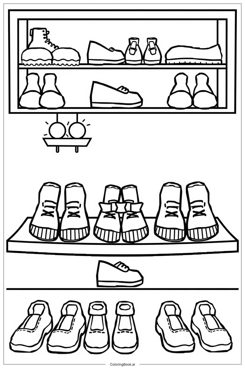  Página para colorir de Exibição da Coleção de Sapatos 