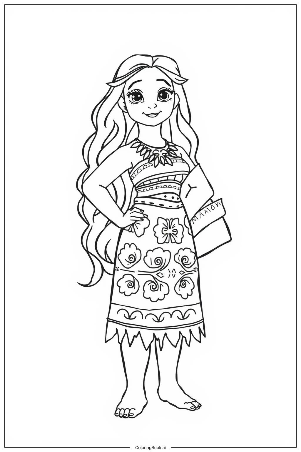  Moana standing on the beach at sunset Coloring Page 