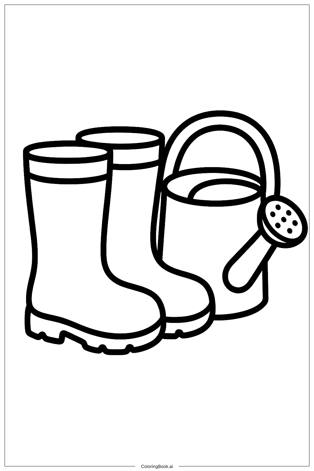  Página para colorir de Botas de Jardim e um Regador 