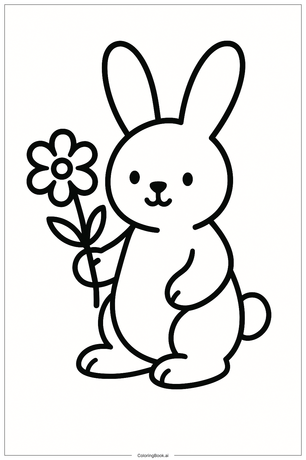 Easter Bunny With One Flower Coloring Page