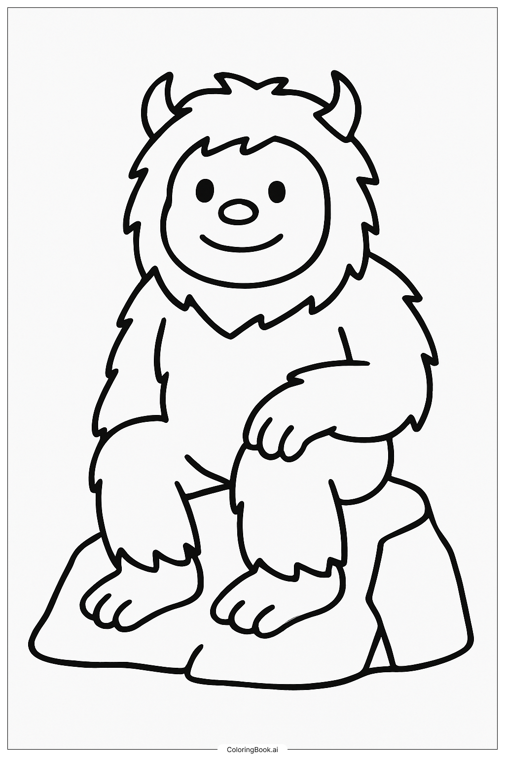  Page de coloriage Yéti assis sur un rocher 