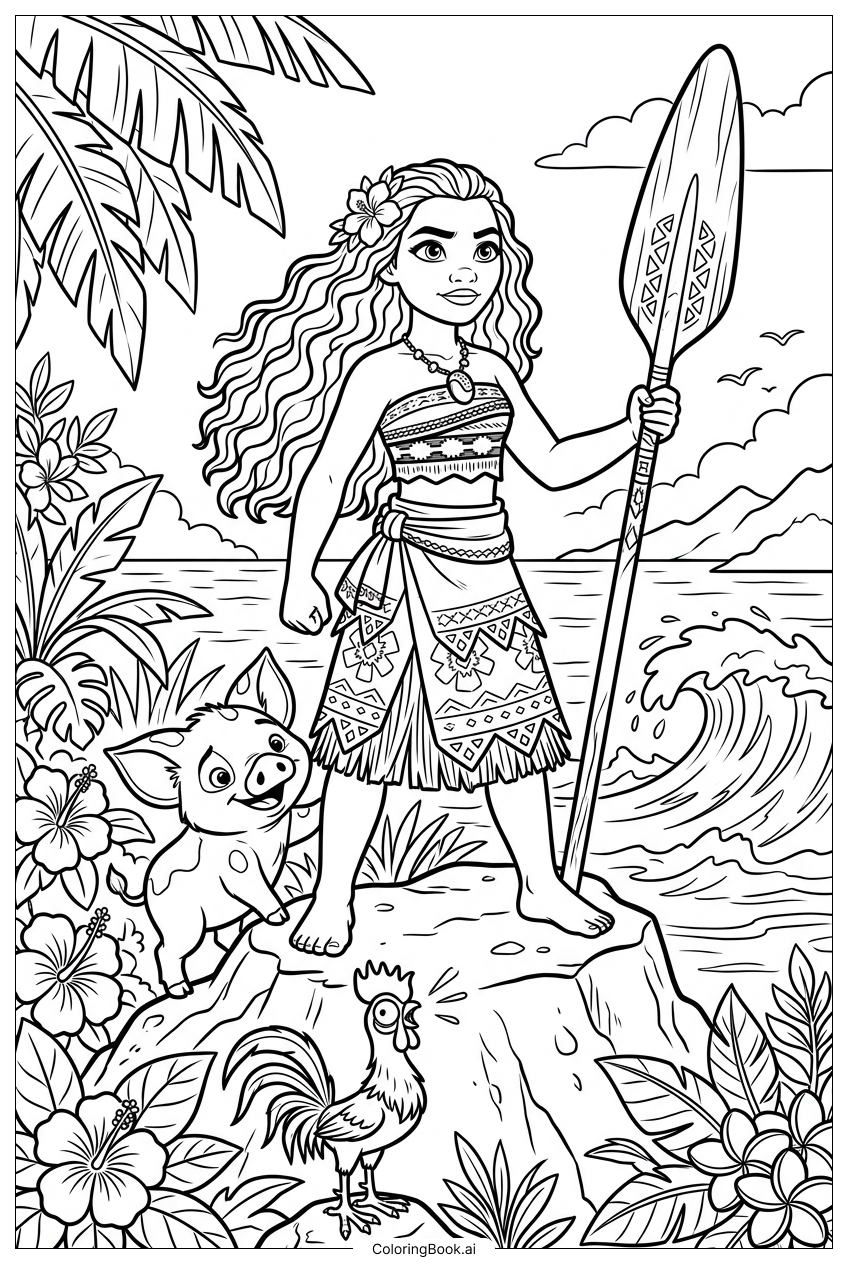  Moana Standing Brave On Ocean Cliff Coloring Page 