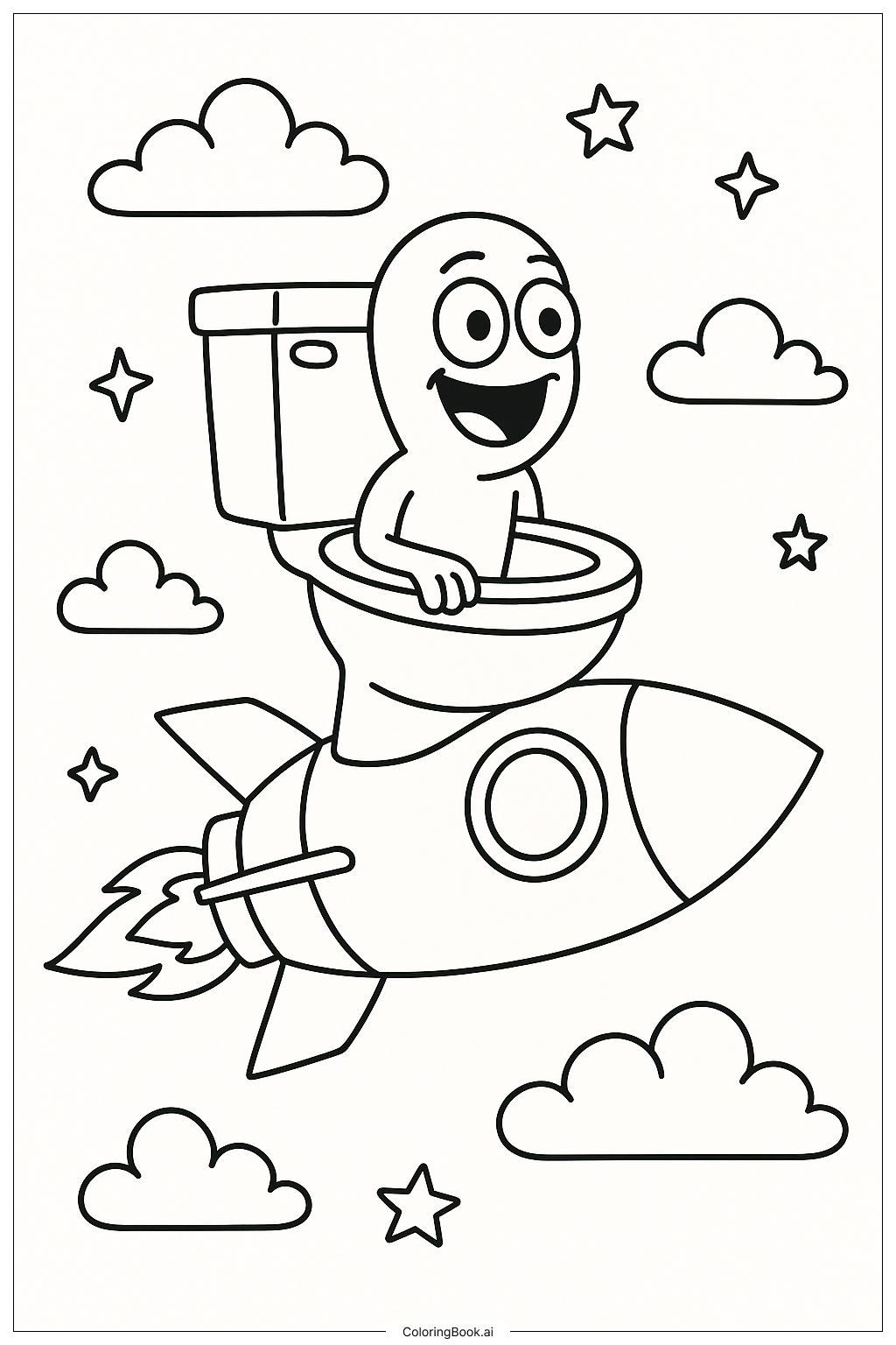  Page de coloriage Toilette Skibidi Fusée Volante 