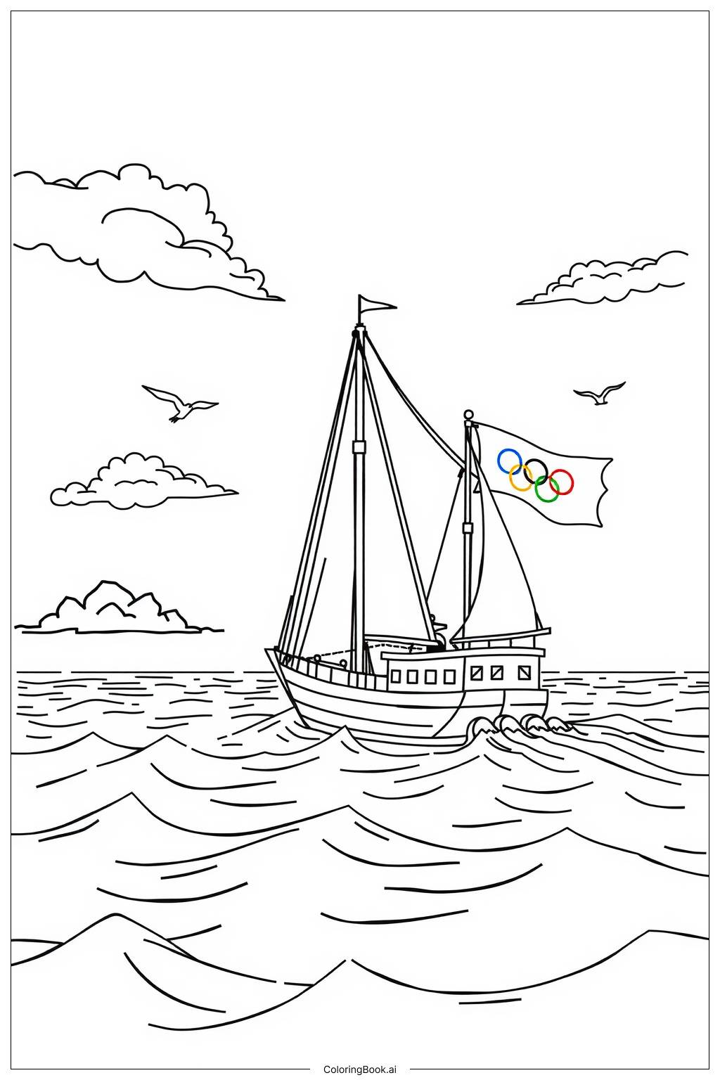  Page de coloriage Navire Olympique Naviguant Vers les Jeux 