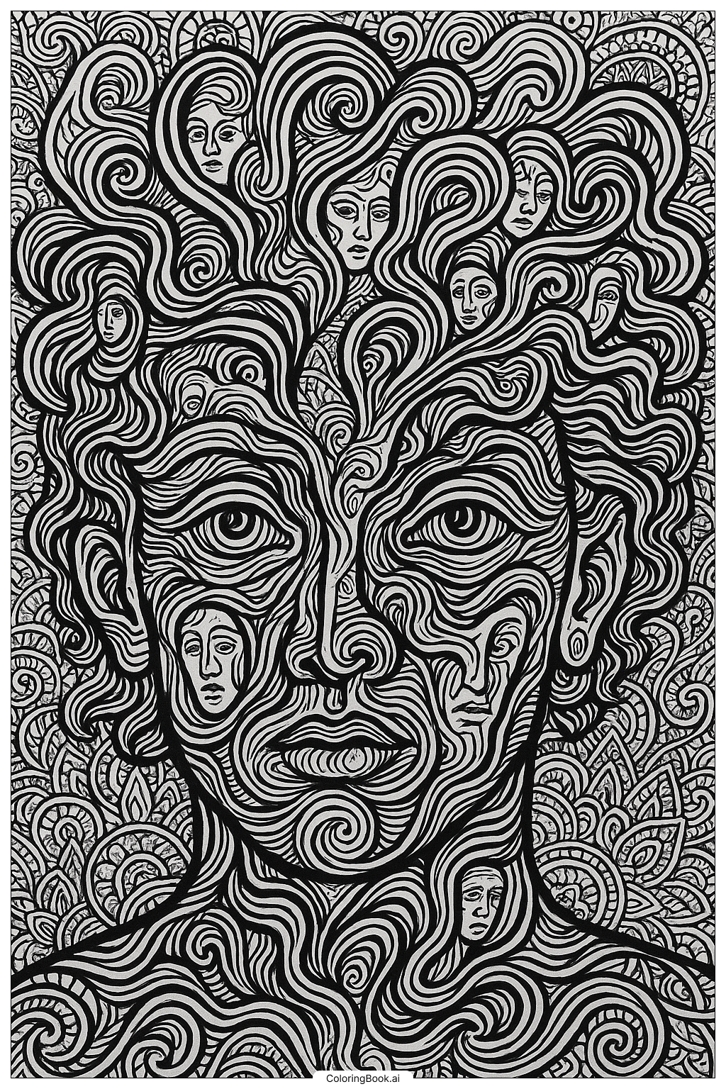  Trang tô màu Chân dung ảo giác với những khuôn mặt ẩn giấu 