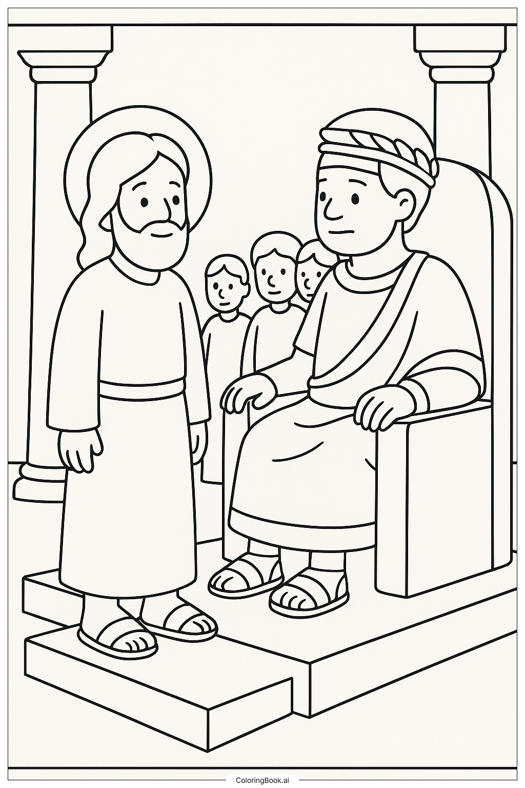  Página para colorear de Jesucristo ante Poncio Pilato 