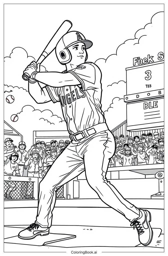  Page de coloriage Joueur de baseball des Angels 