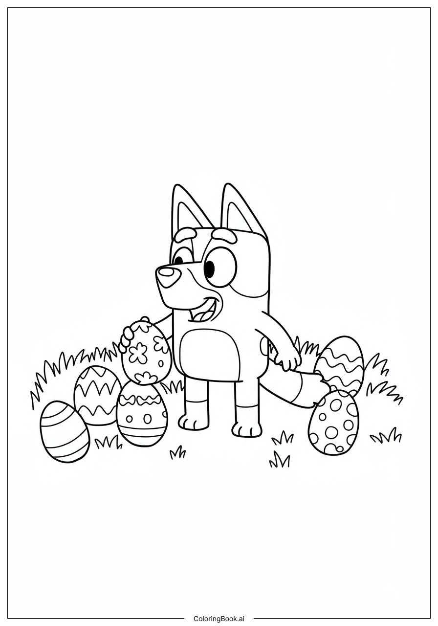  Bluey Hunting Easter Eggs Coloring Page 