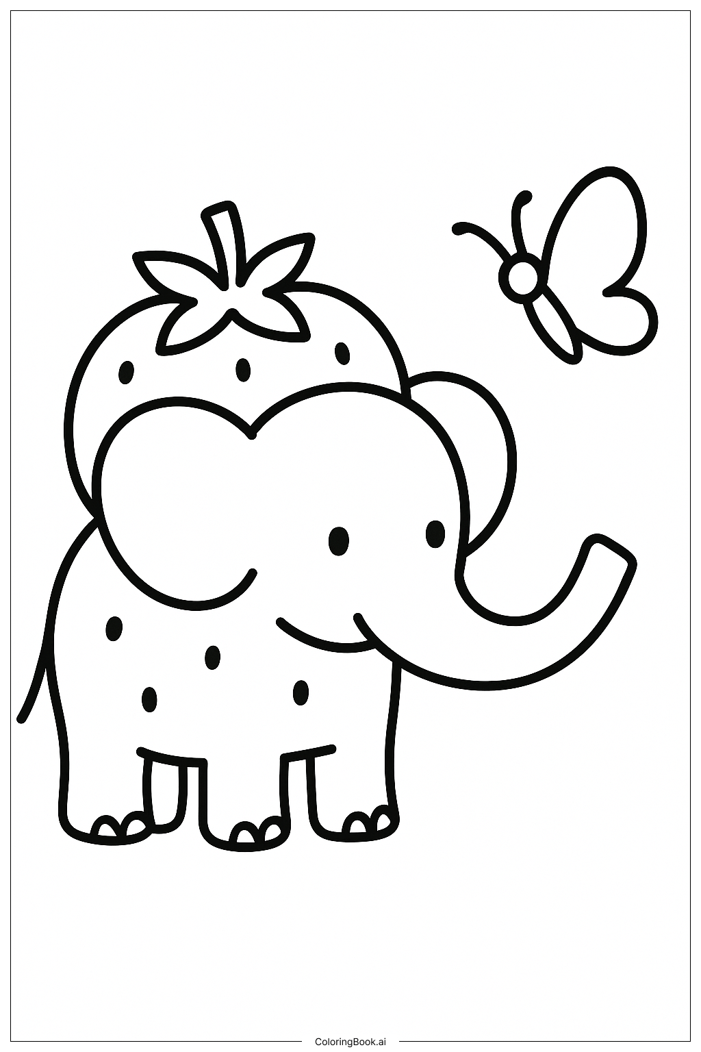  草莓大象和蝴蝶填色页 